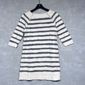 Ann Taylor Loft Dress Womens Small Sweater Knit Shoulder Zip Mid Sleeve Stripe